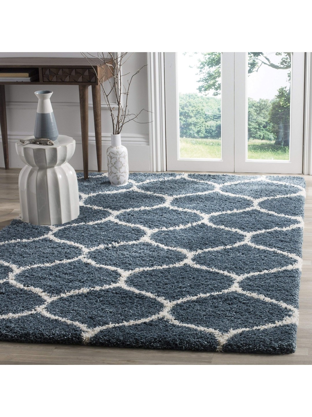 

IMRA CARPET Turquoise Blue Abstract Handmade Polyester Carpet