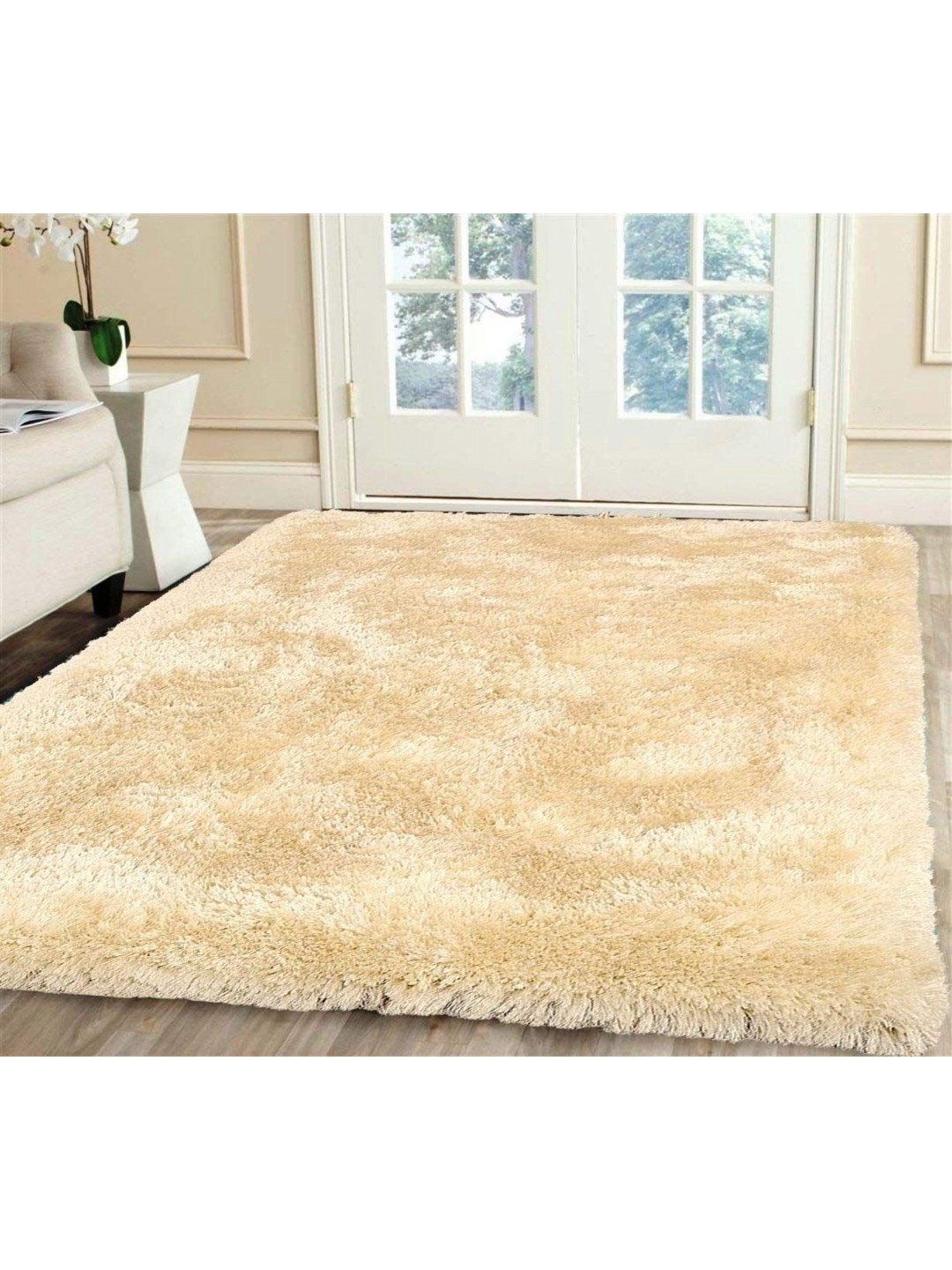 

IMRA CARPET Cream-Coloured Solid Handmade Polyester Carpet