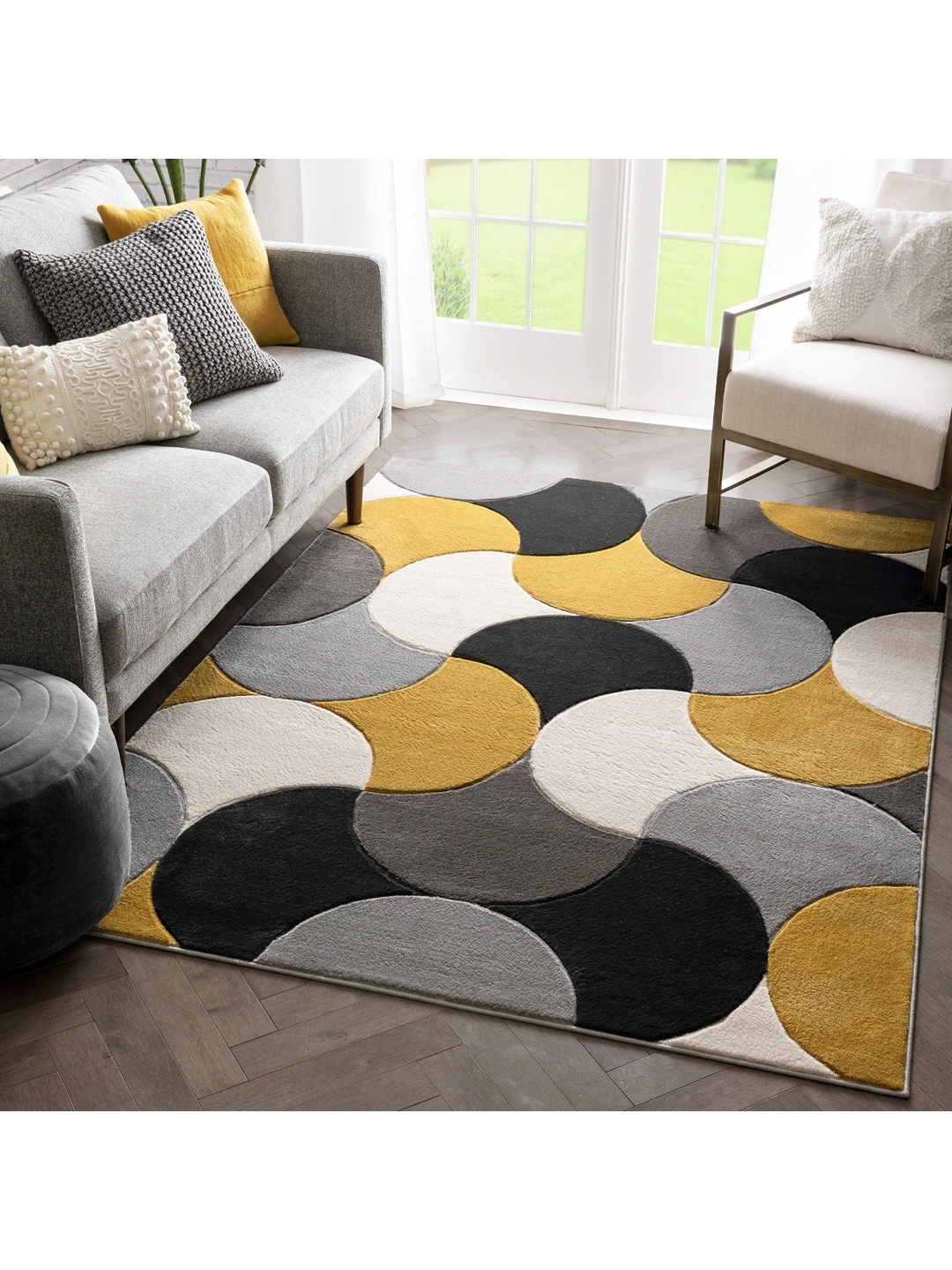 

IMRA CARPET Yellow Geometric Woollen Carpet