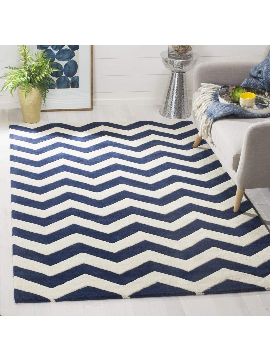 

IMRA CARPET Blue Geometric Woollen Carpet