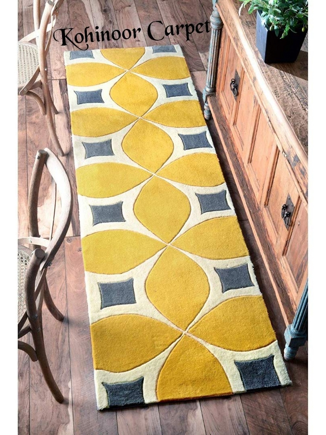 

IMRA CARPET Yellow Floral Woollen Carpet
