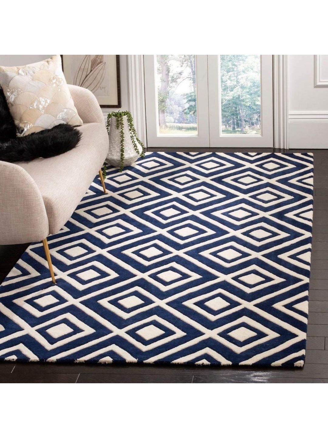 

IMRA CARPET Blue Geometric Woollen Carpet