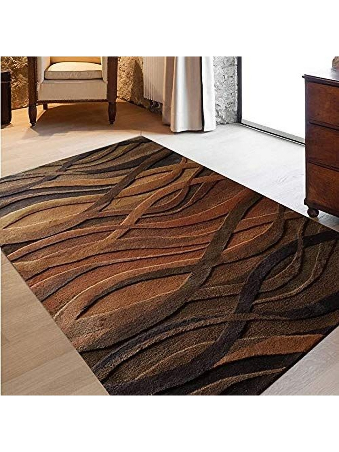 

IMRA CARPET Brown Abstract Handmade Woollen Carpet