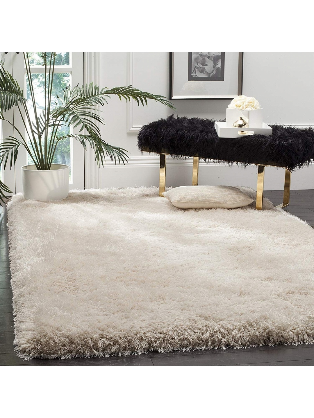 

IMRA CARPET White Solid Handmade Polyester Carpet