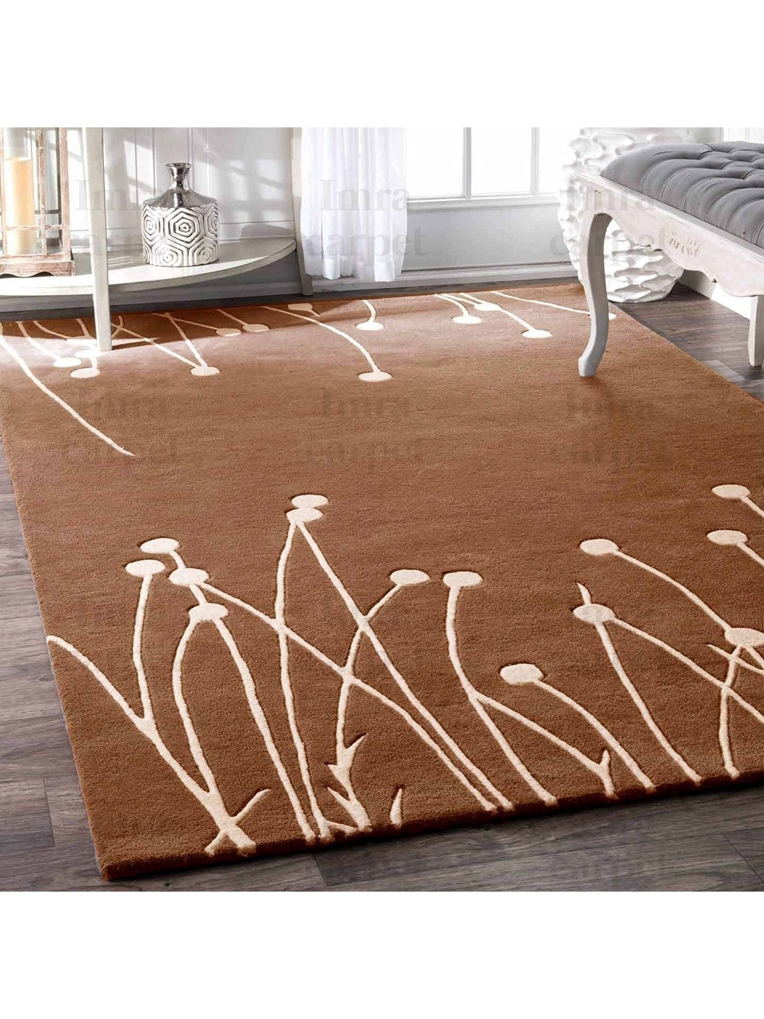 

IMRA CARPET Beige Floral Handmade Woollen Carpet