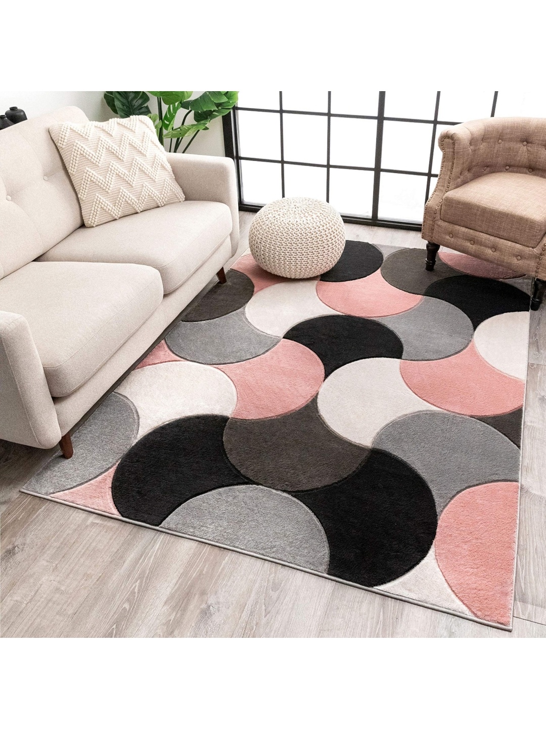 IMRA CARPET Pink Abstract Woollen Carpet