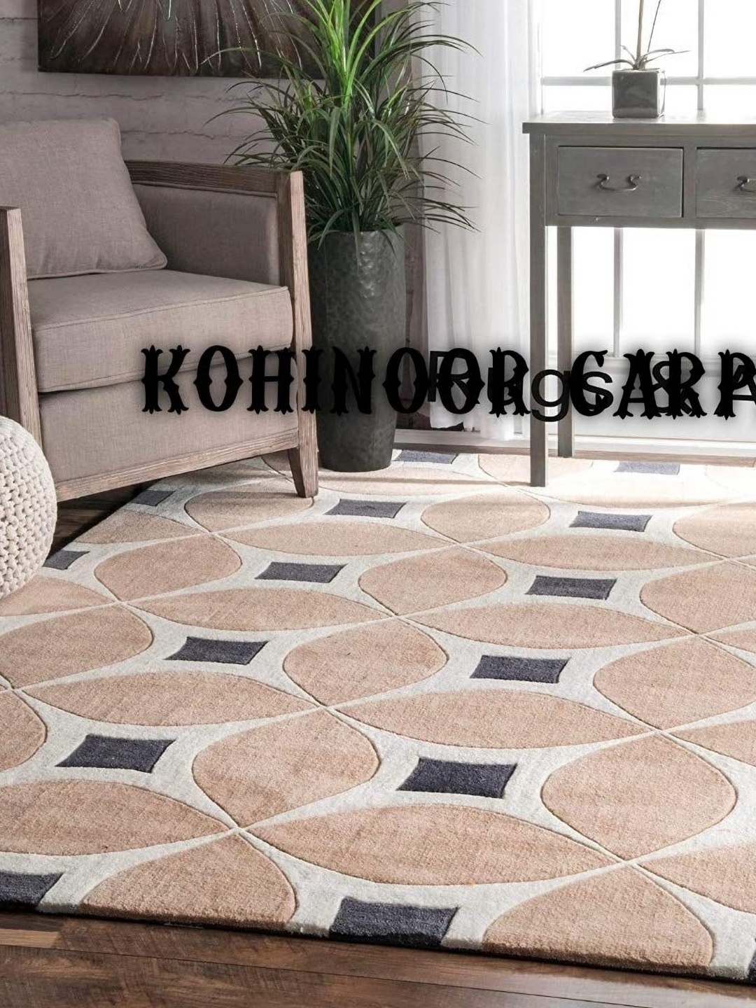 

IMRA CARPET Beige Geometric Handmade Woollen Carpet