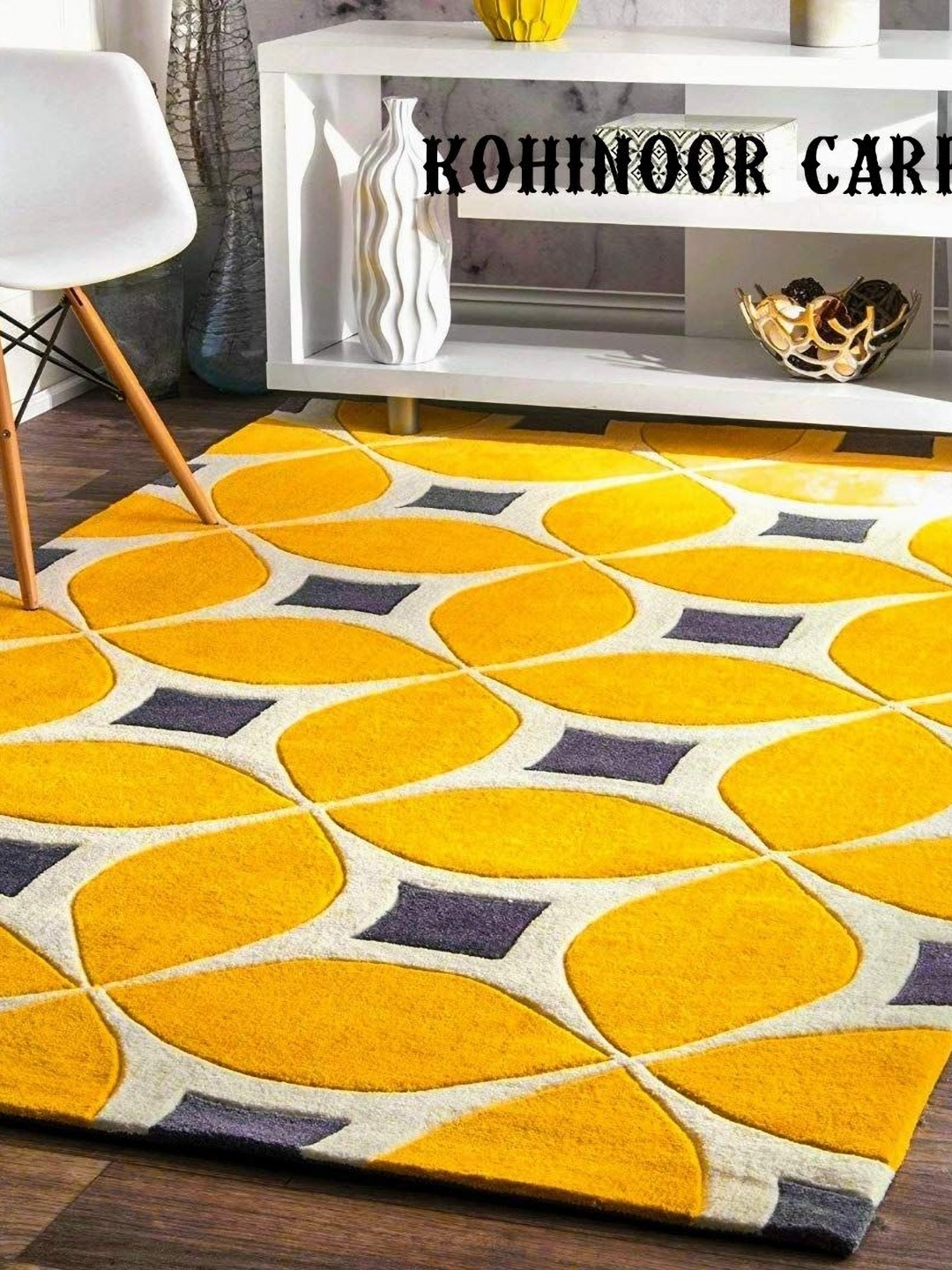 

IMRA CARPET Yellow Floral Woollen Carpet
