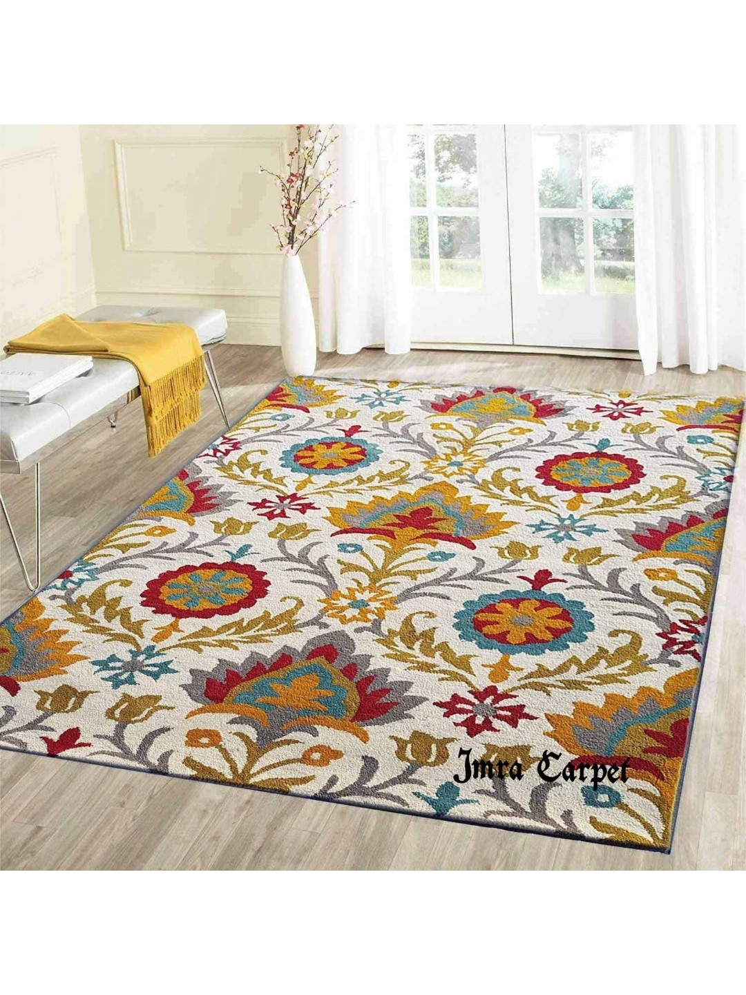 

IMRA CARPET Grey Ethnic Motifs Handmade Woollen Carpet