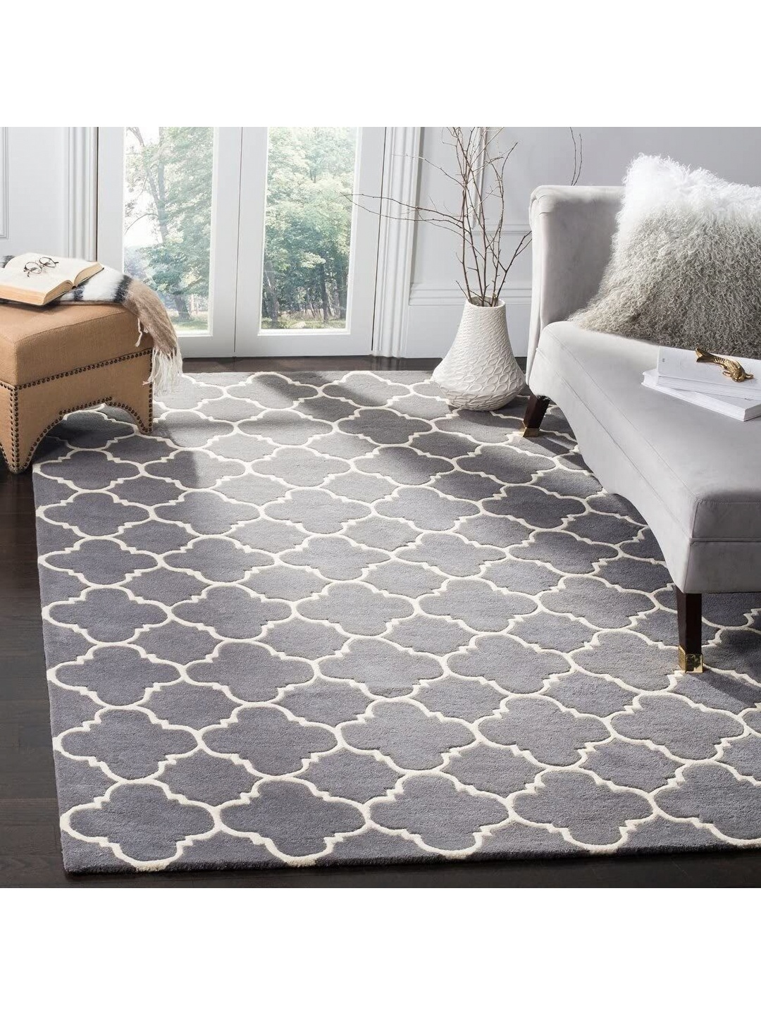 

IMRA CARPET Grey Geometric Woollen Carpet