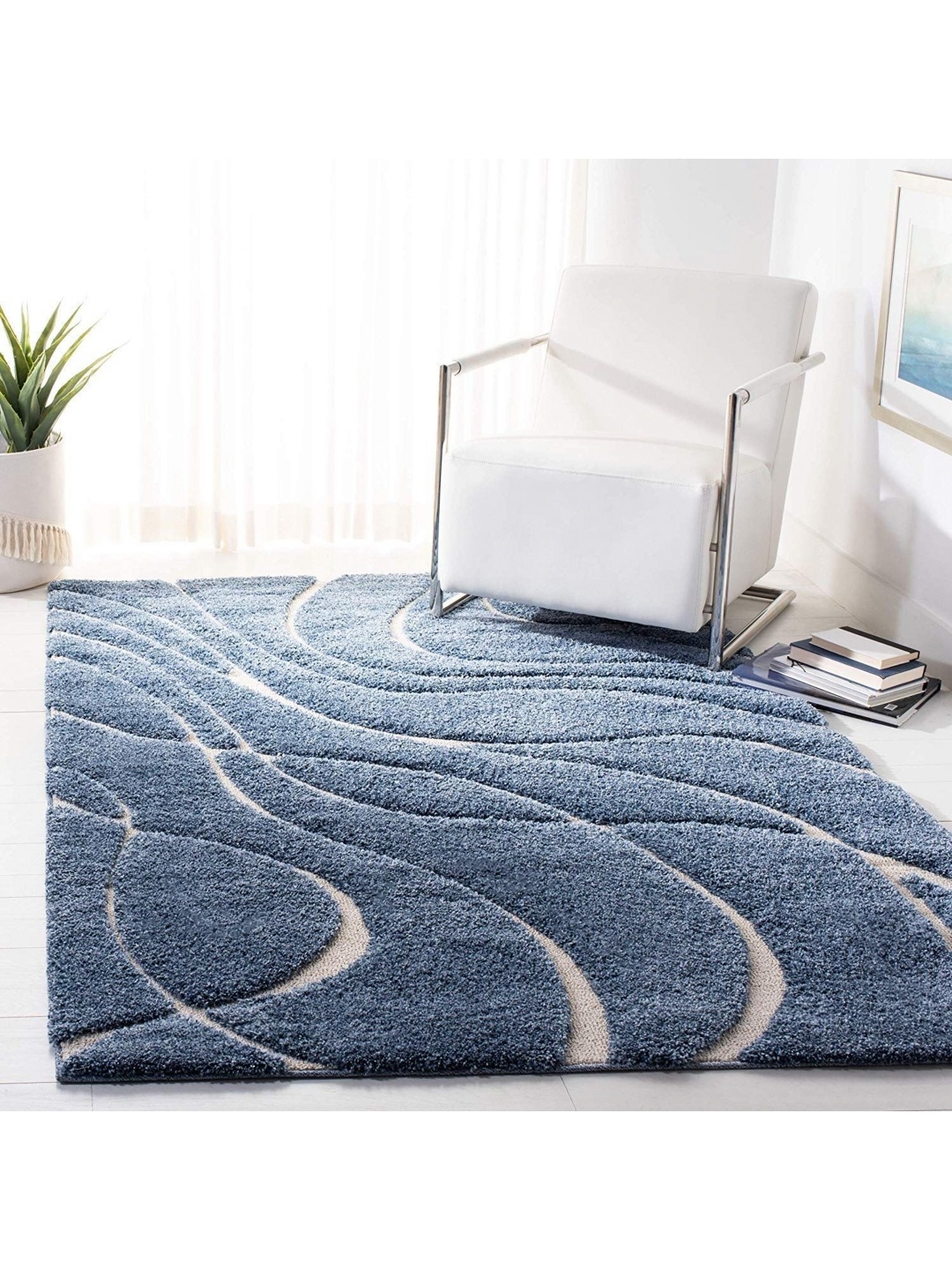 IMRA CARPET Blue Floral Polyester Carpet