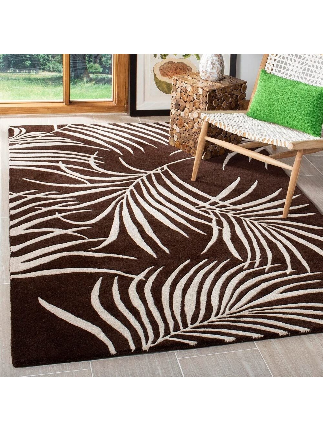IMRA CARPET Brown Floral Woollen Carpet