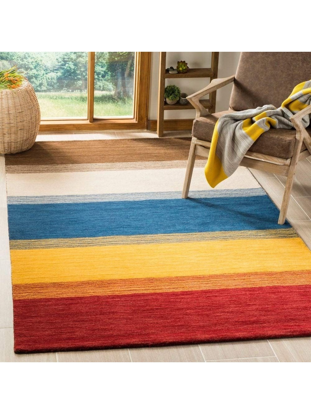 IMRA CARPET Red Striped Woollen Carpet