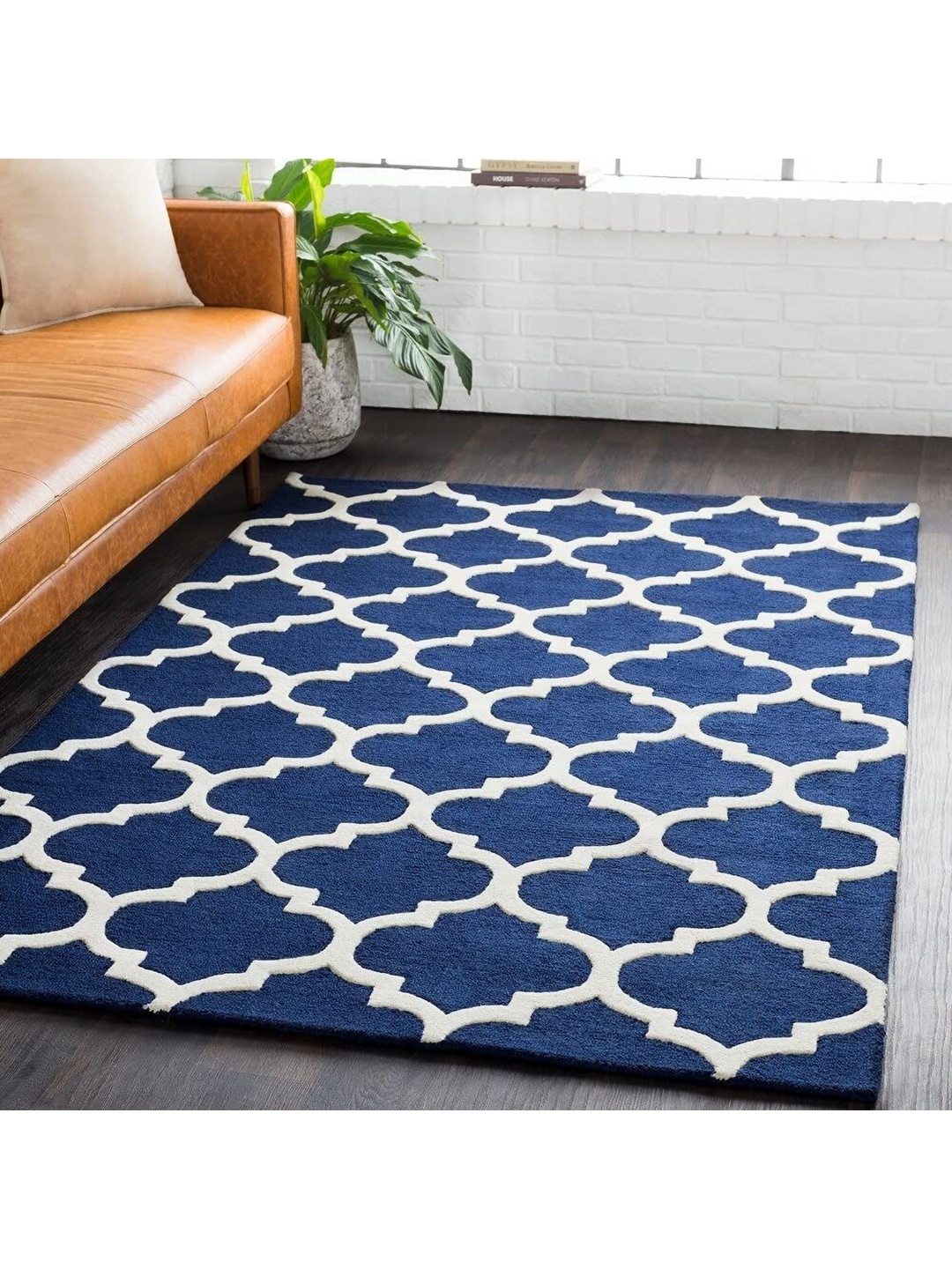 IMRA CARPET Blue Geometric Woollen Carpet
