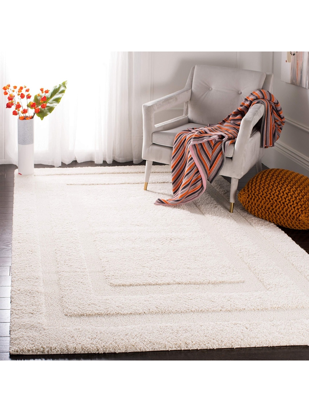 

IMRA CARPET Cream-Coloured Geometric Handmade Polyester Carpet
