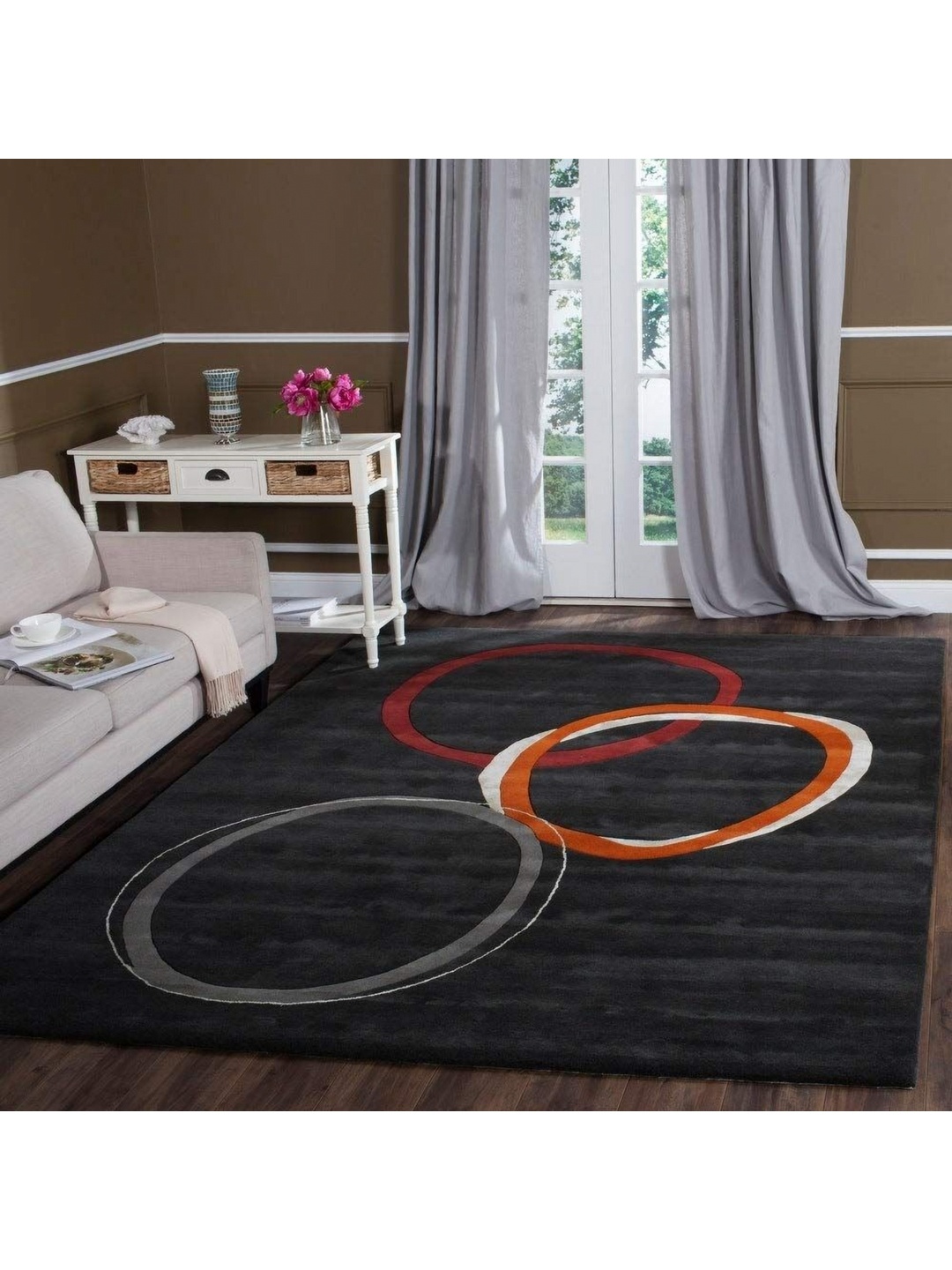 

IMRA CARPET Black Geometric Woollen Carpet