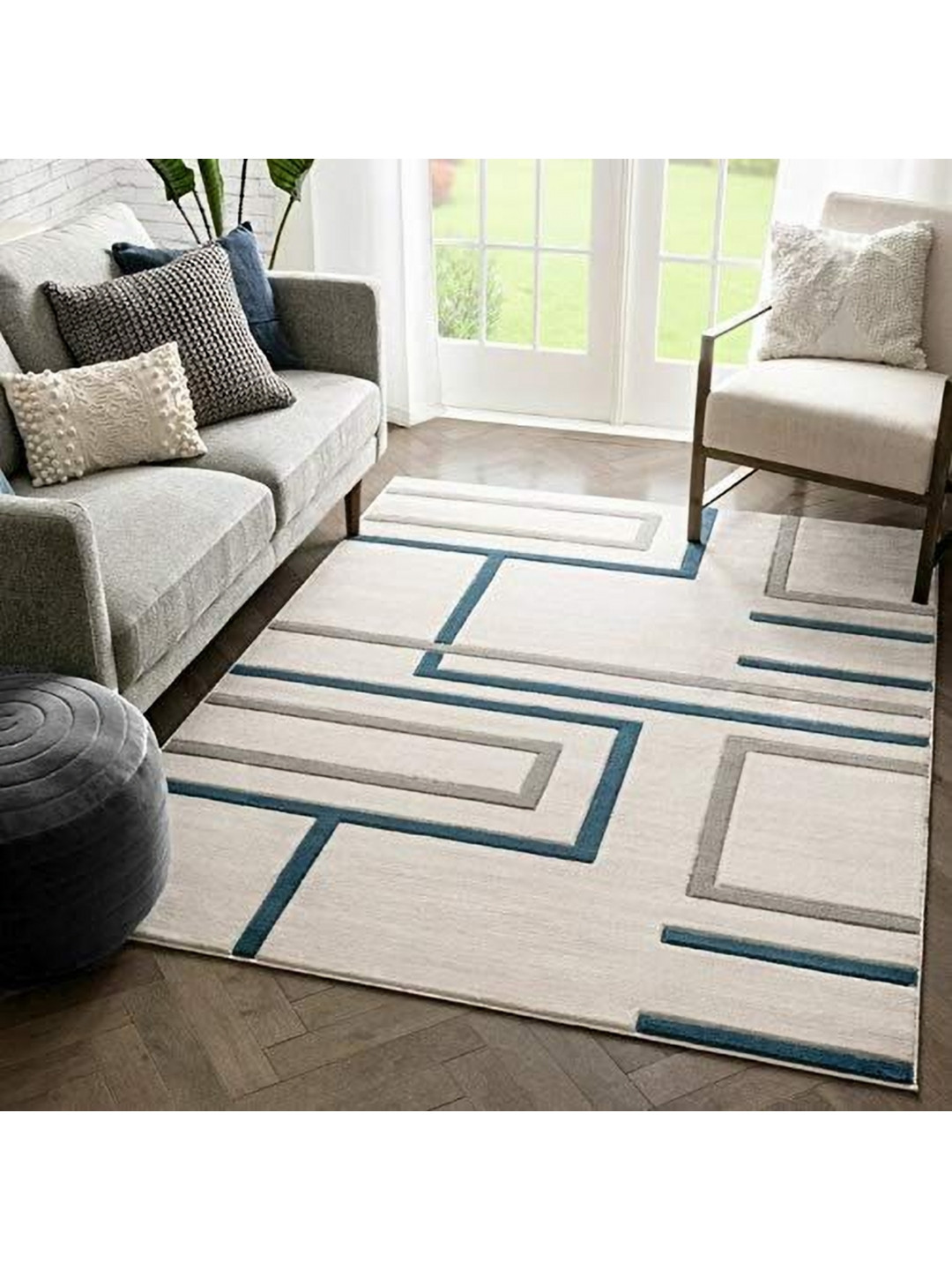 

IMRA CARPET Grey Geometric Handmade Woollen Carpet