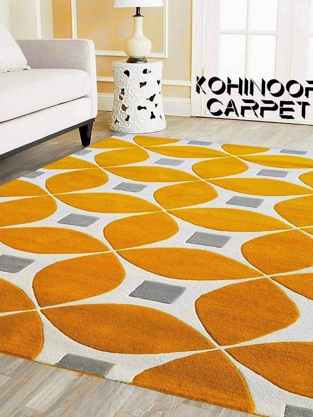 IMRA CARPET Gold-Toned Geometric Handmade Woollen Carpet