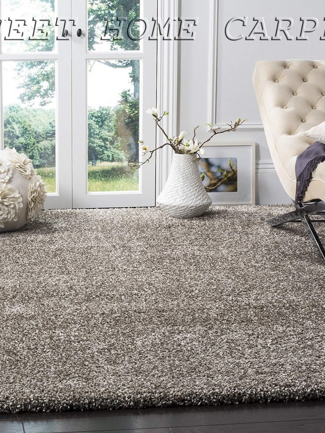 

IMRA CARPET Silver-Toned Solid Handmade Polyester Carpet