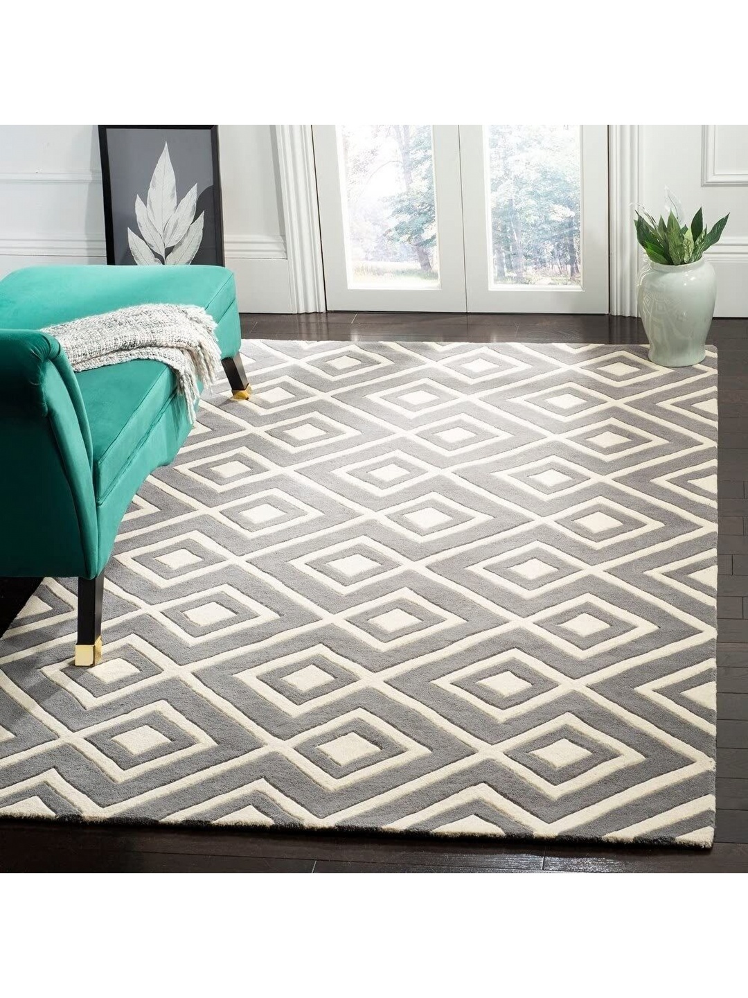 IMRA CARPET Grey Geometric Handmade Woollen Carpet