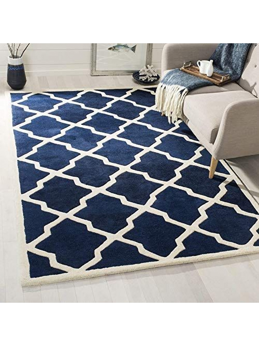 

IMRA CARPET Blue Geometric Woollen Carpet
