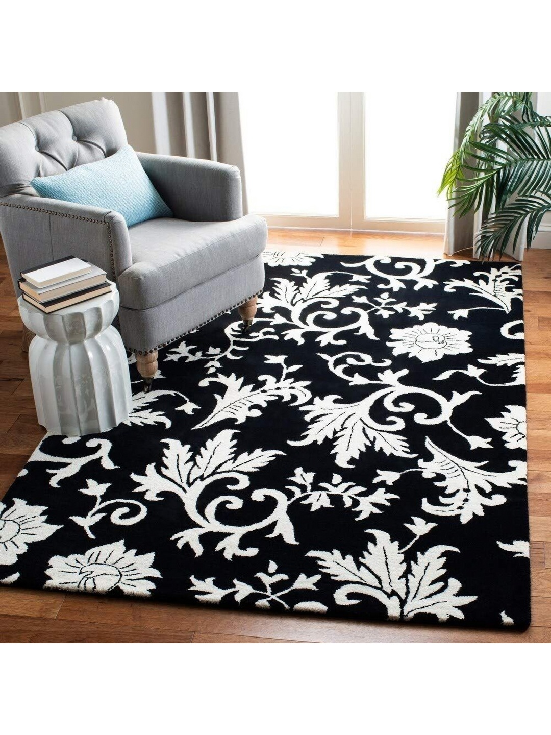 IMRA CARPET Black Ethnic Motifs Handmade Woollen Carpet