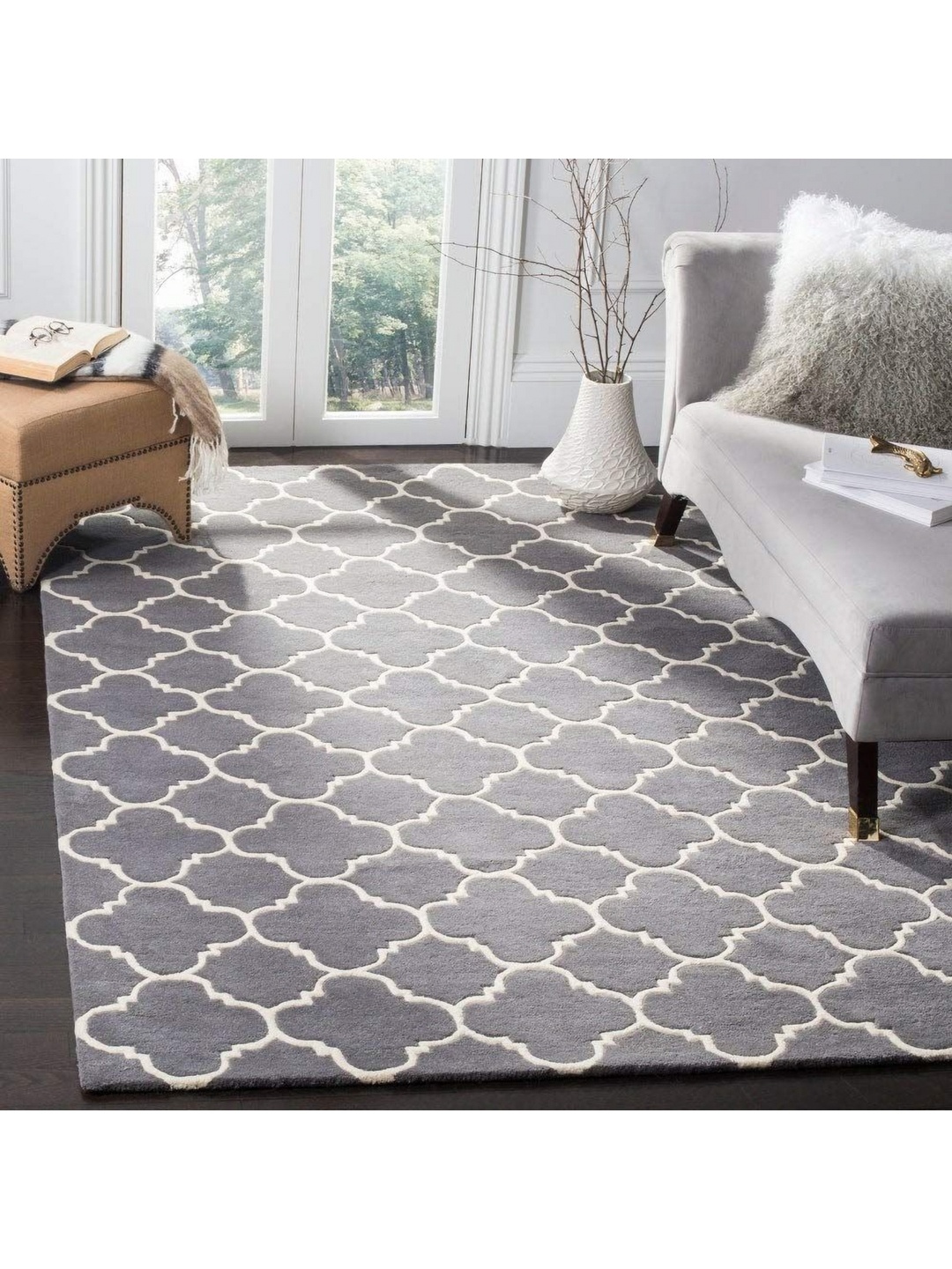 

IMRA CARPET Grey Geometric Handmade Woollen Carpet