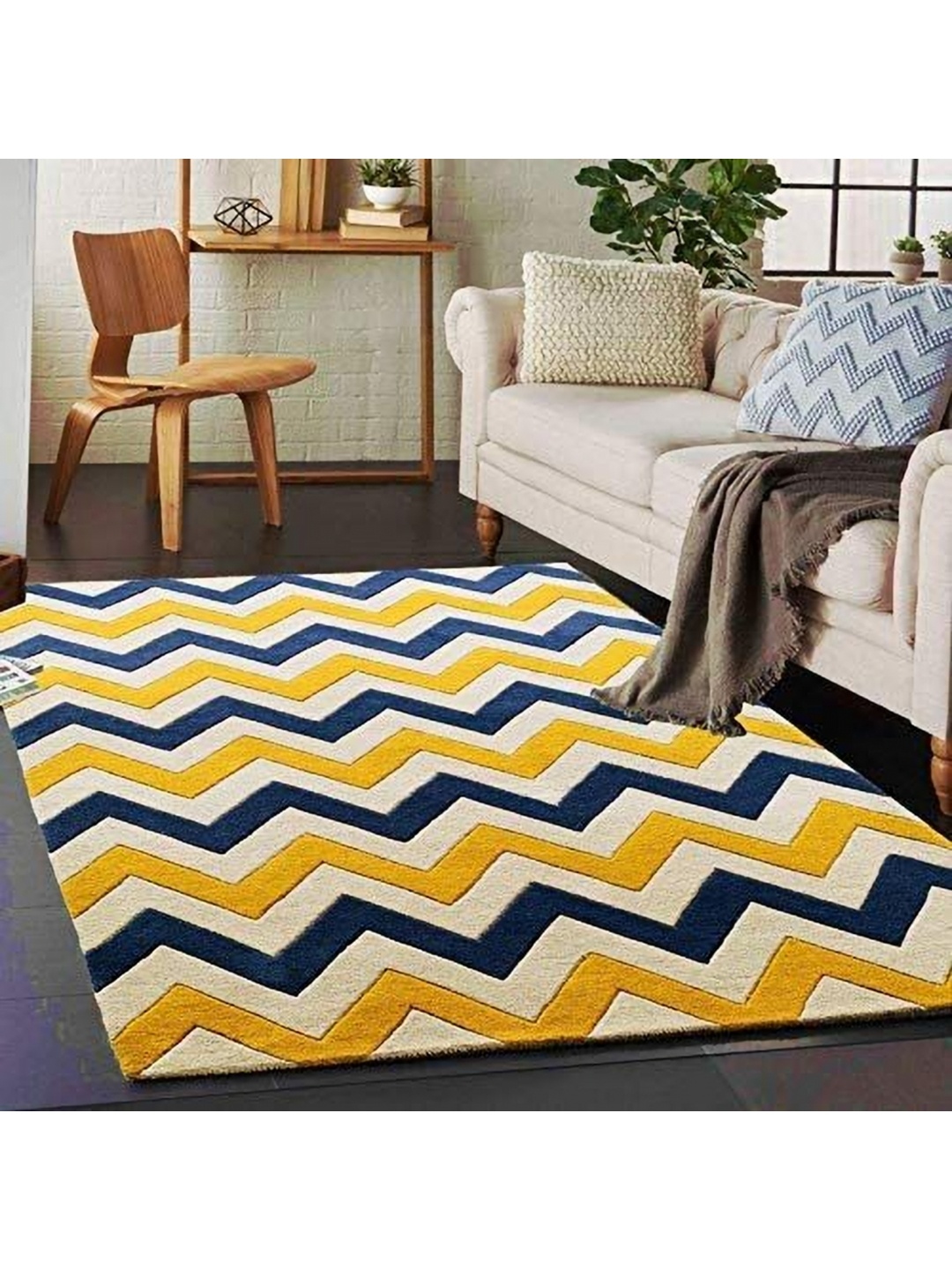 

IMRA CARPET Yellow Geometric Woollen Carpet