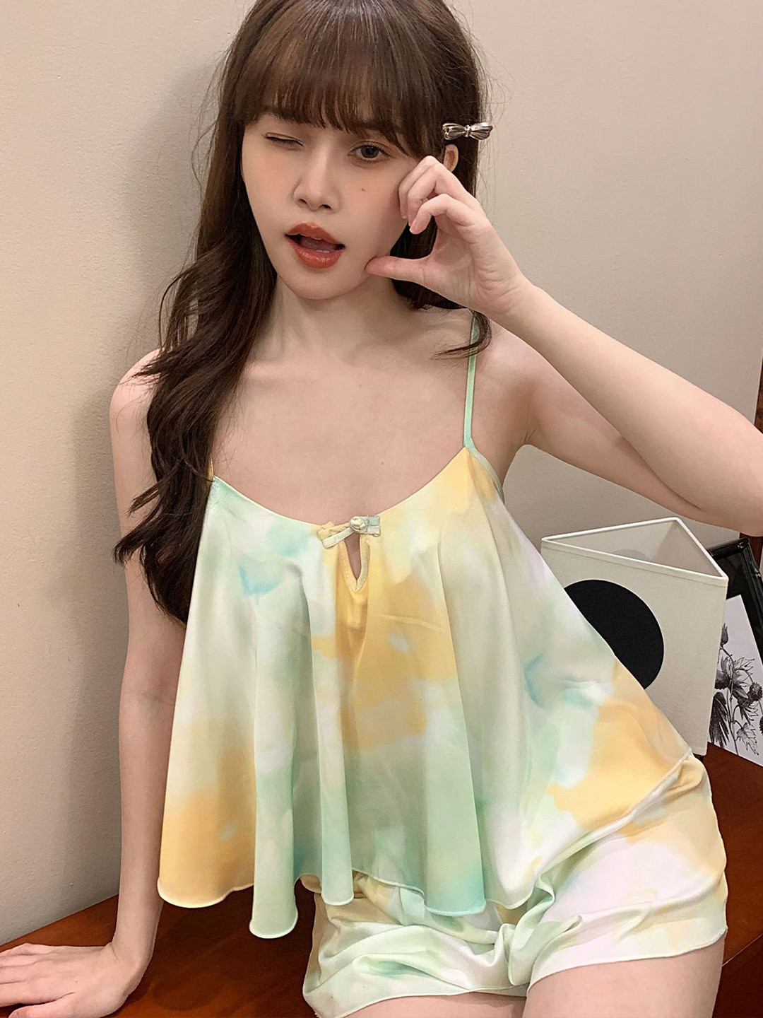 

LULU & SKY Tie-dye Printed Night Suit, Yellow