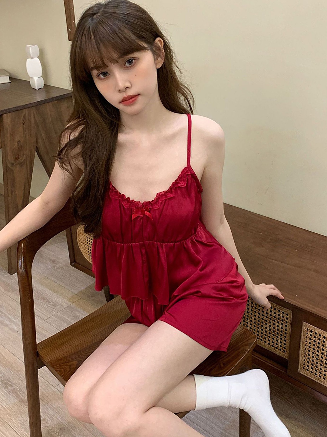 

LULU & SKY Top & Shorts Night Suit, Burgundy