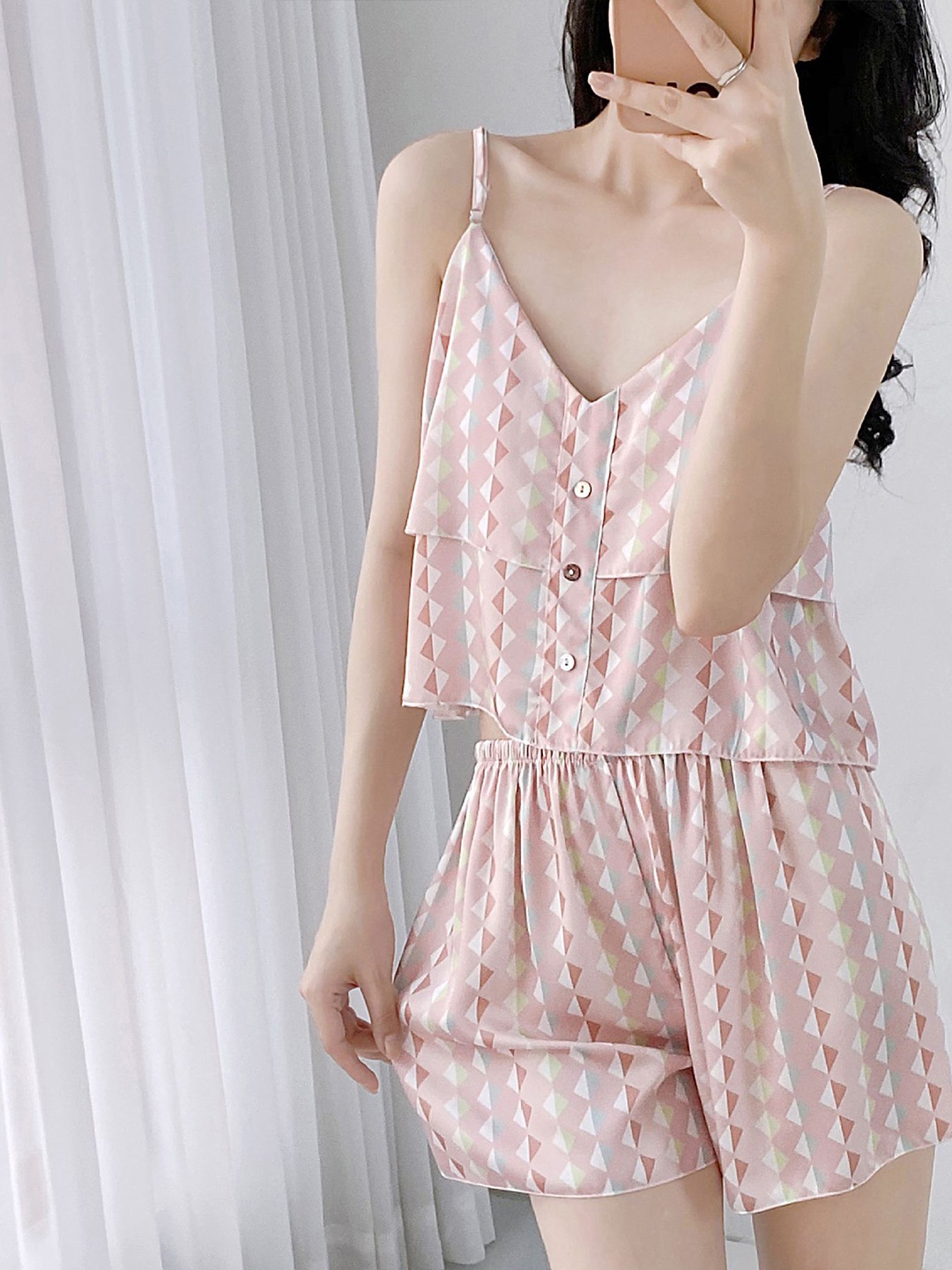 

LULU & SKY Geometric Printed Night Suit, Pink