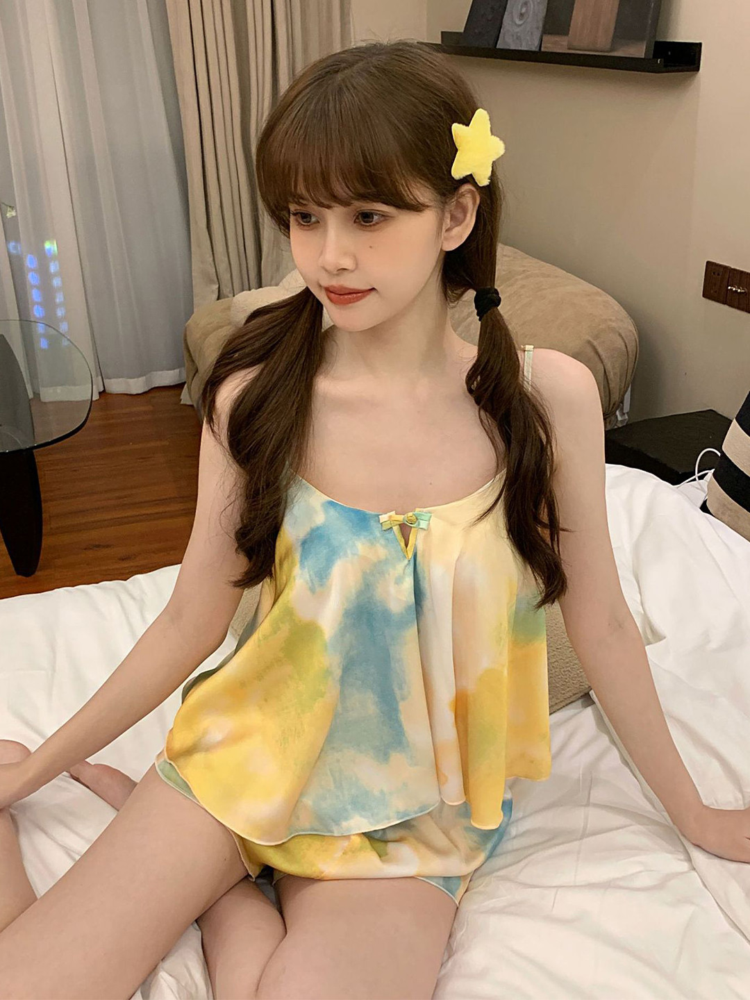 

LULU & SKY Tie-dye Printed Night Suit, Yellow