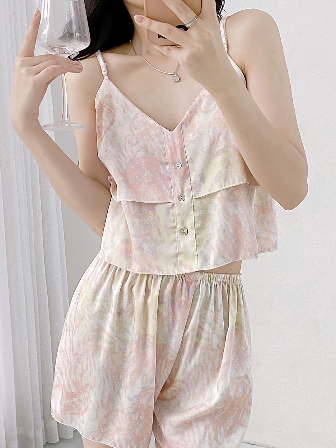 

LULU & SKY Abstract Printed Night Suit, Pink