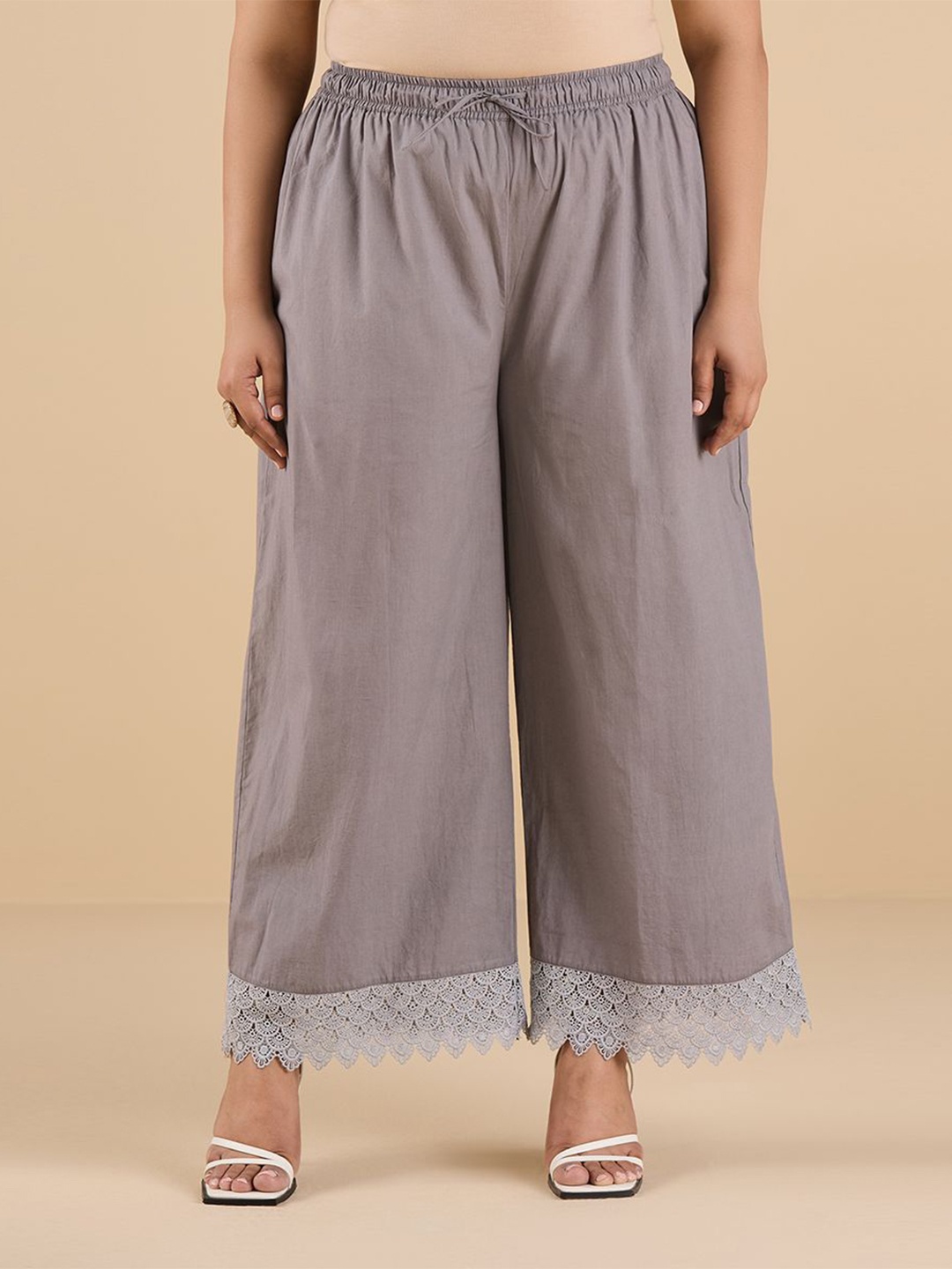 

Big Hello - The Plus Life Women Ethnic Motifs Hem Design Palazzos, Grey