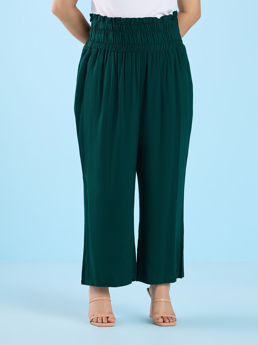 

Big Hello - The Plus Life Women Wide Leg Elasticated Palazzos, Green