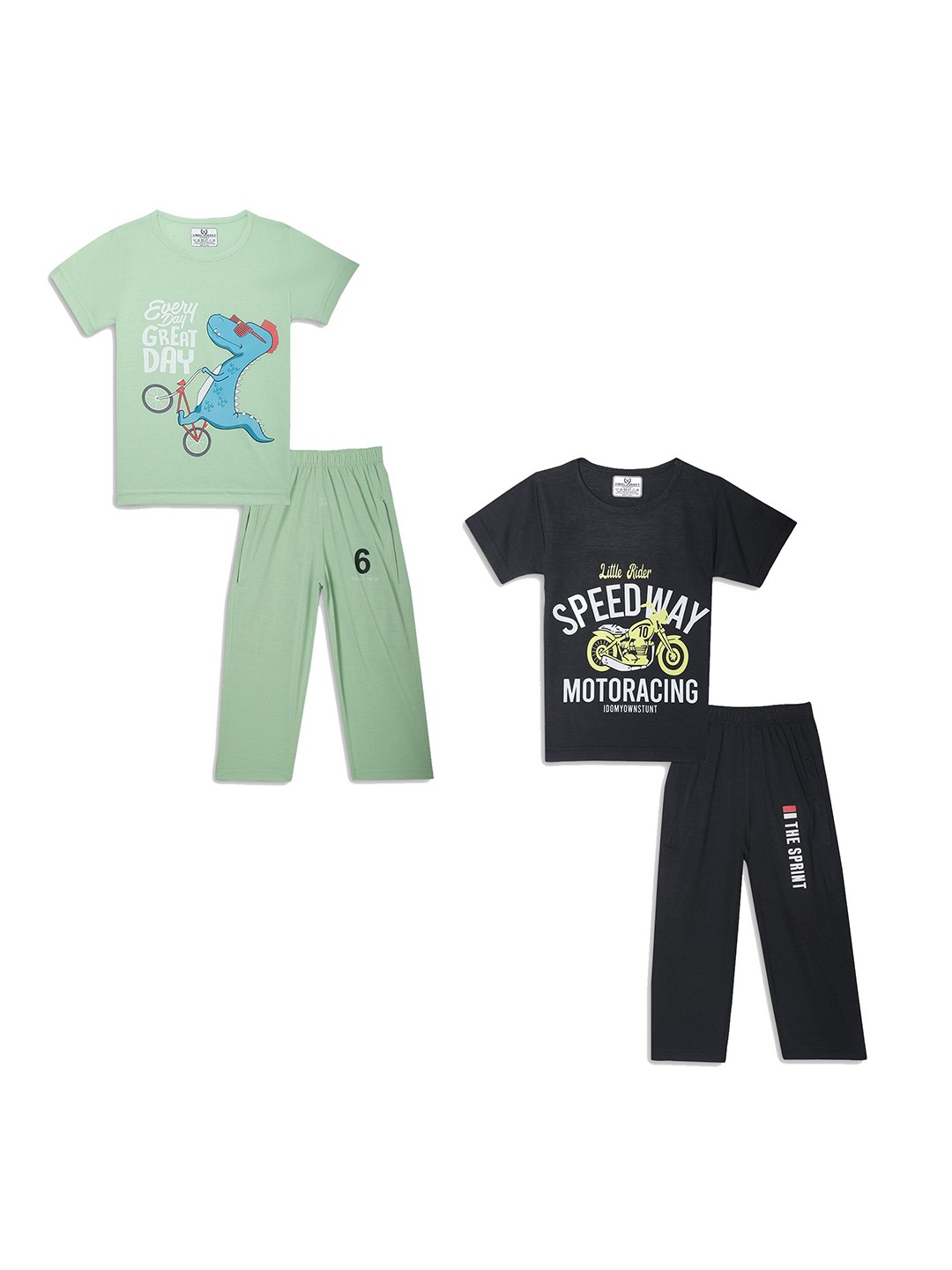 

VIMAL JONNEY Unisex Kids Printed T-shirt with Trousers, Green
