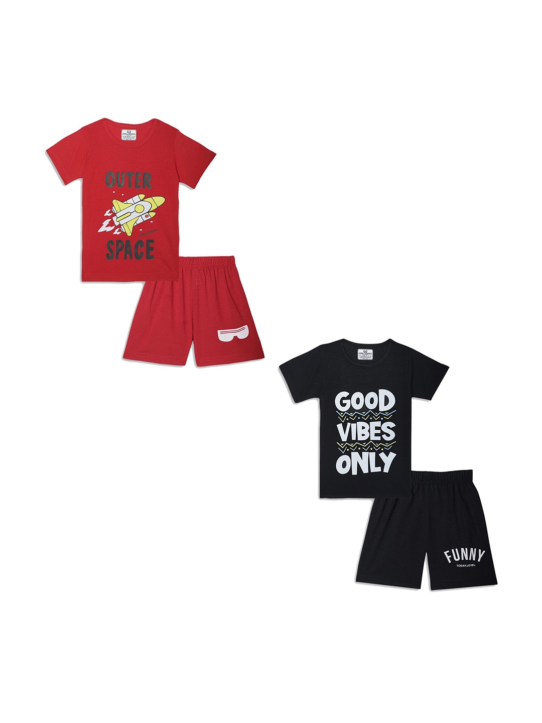 

VIMAL JONNEY Unisex Kids Printed T-shirt with Shorts, Red