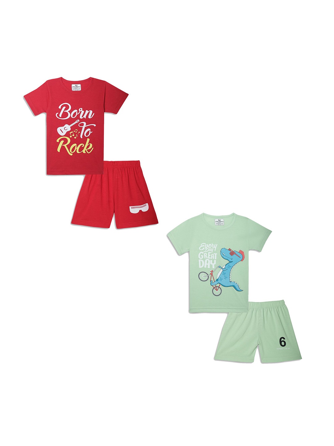 

VIMAL JONNEY Unisex Kids Printed T-shirt with Shorts, Red