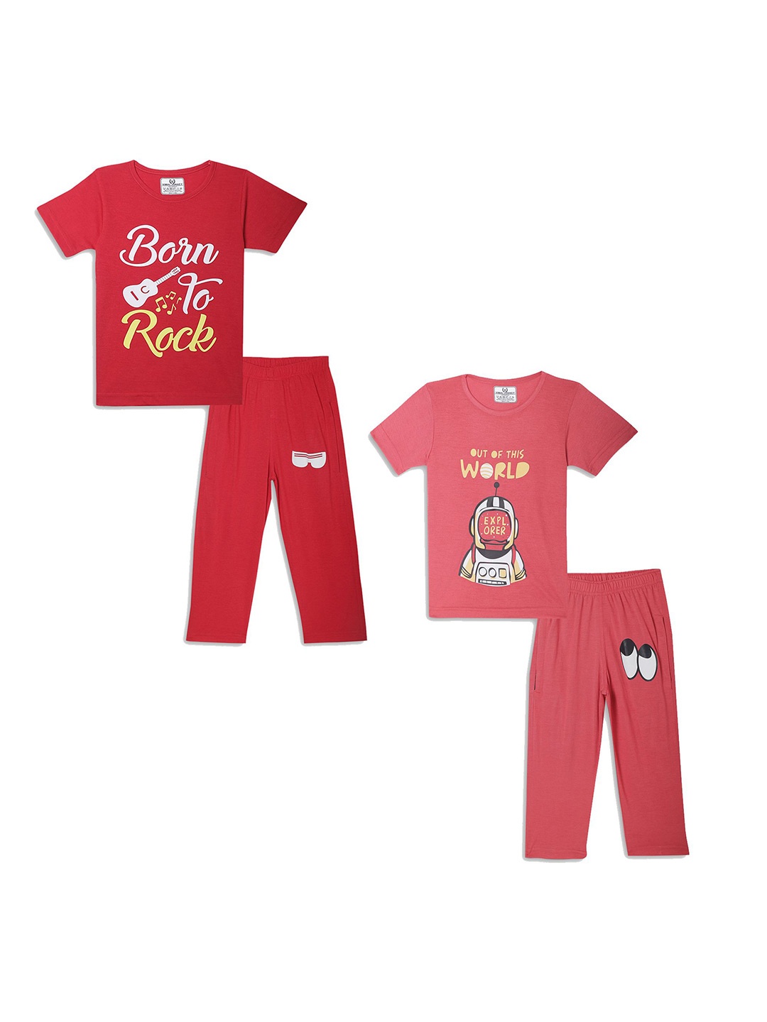 

VIMAL JONNEY Unisex Kids Printed T-shirt with Pyjamas, Red