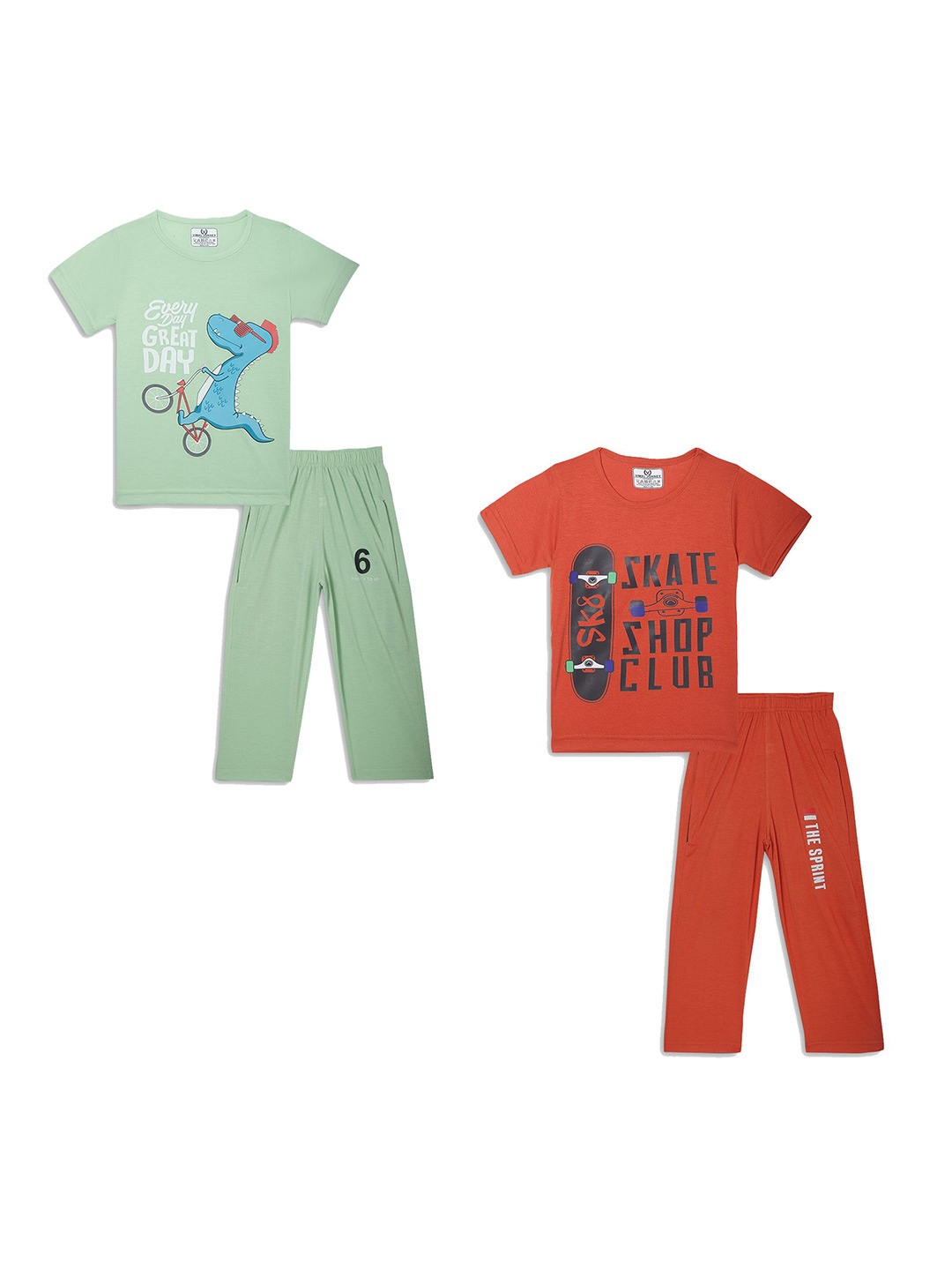 

VIMAL JONNEY Unisex Kids Printed T-shirt with Trousers, Red