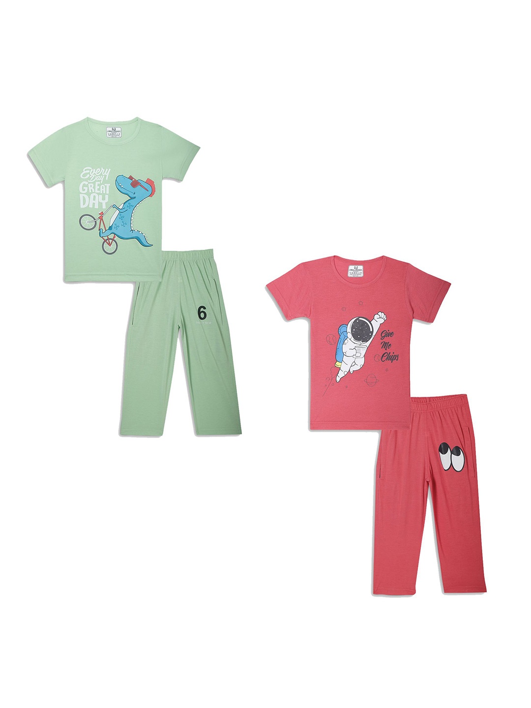 

VIMAL JONNEY Unisex Kids Printed T-shirt with Trousers, Green
