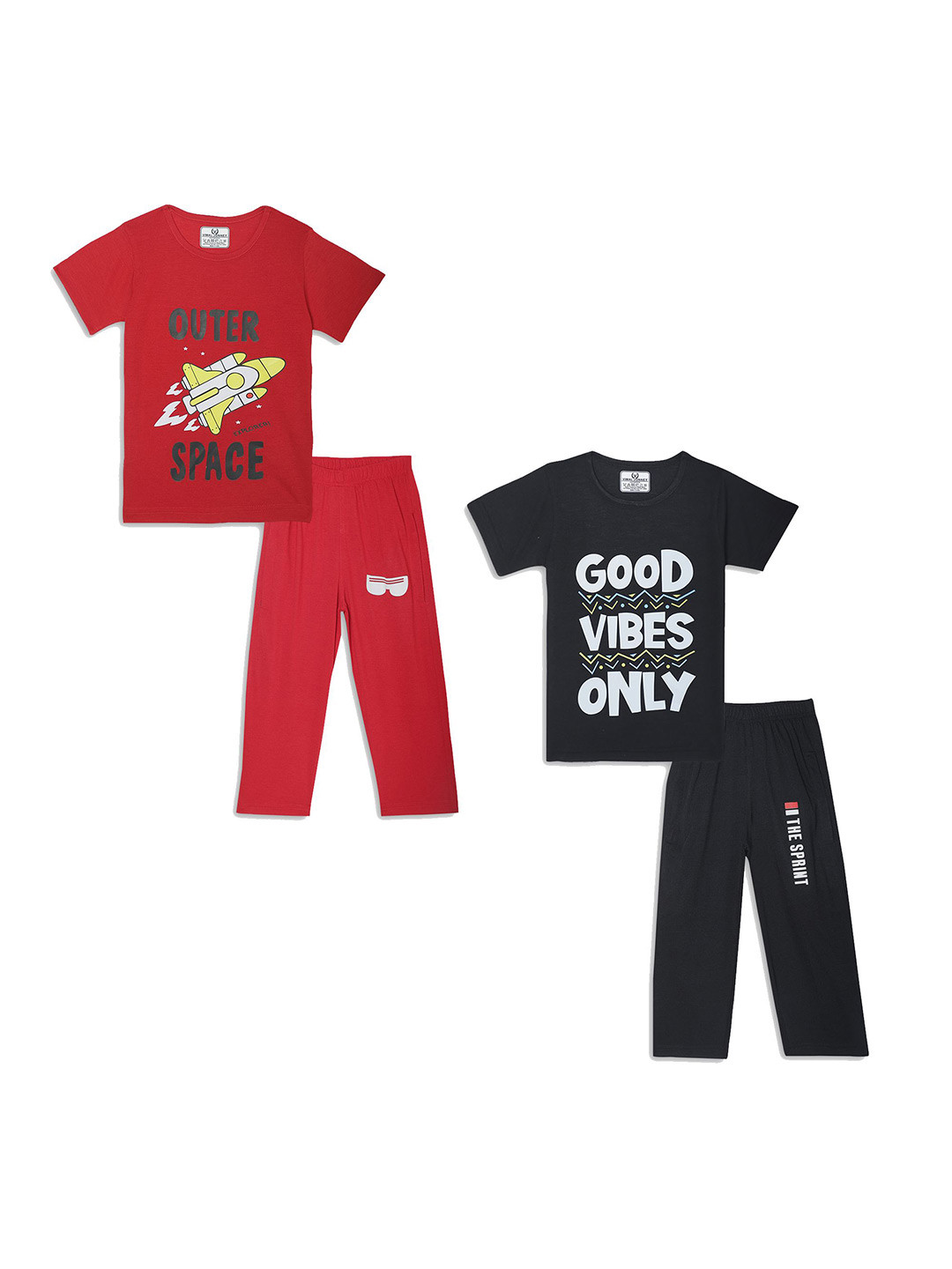 

VIMAL JONNEY Unisex Kids Printed T-shirt with Trousers, Black
