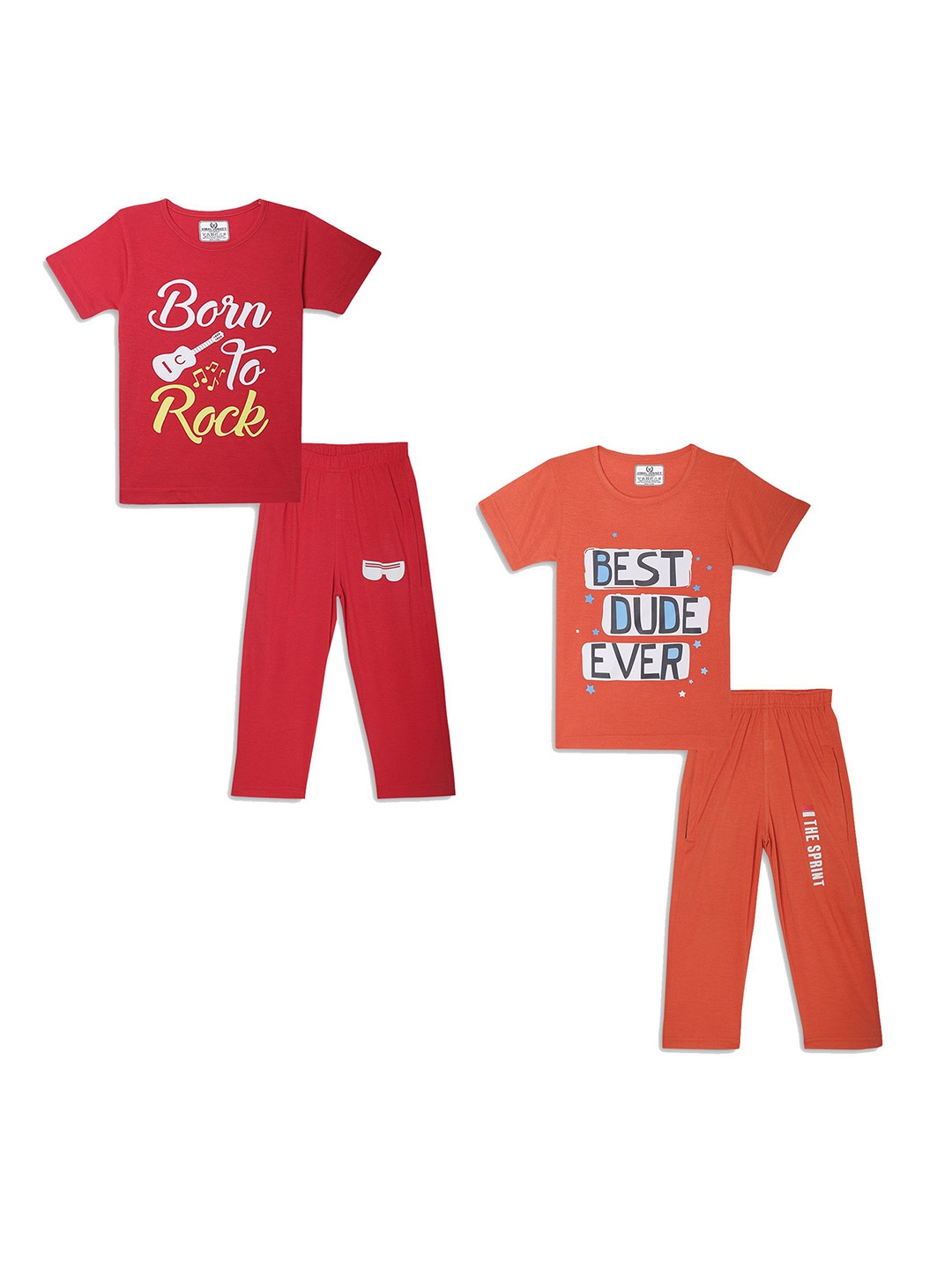 

VIMAL JONNEY Unisex Kids Printed T-shirt with Trousers, Red