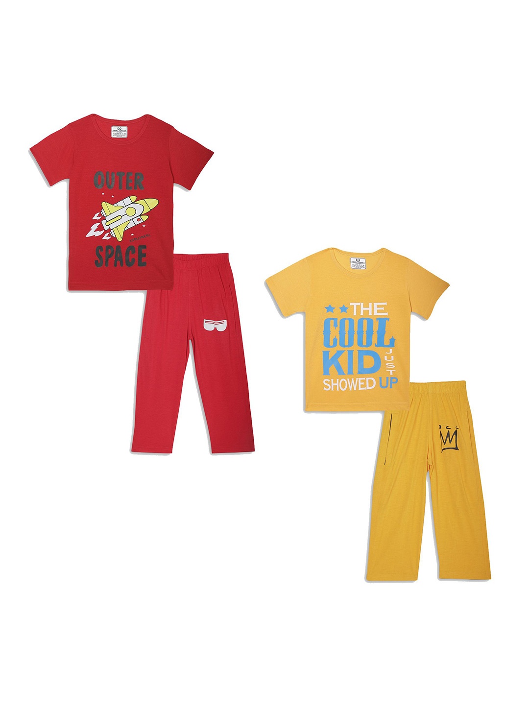 

VIMAL JONNEY Unisex Kids Printed T-shirt with Trousers, Red