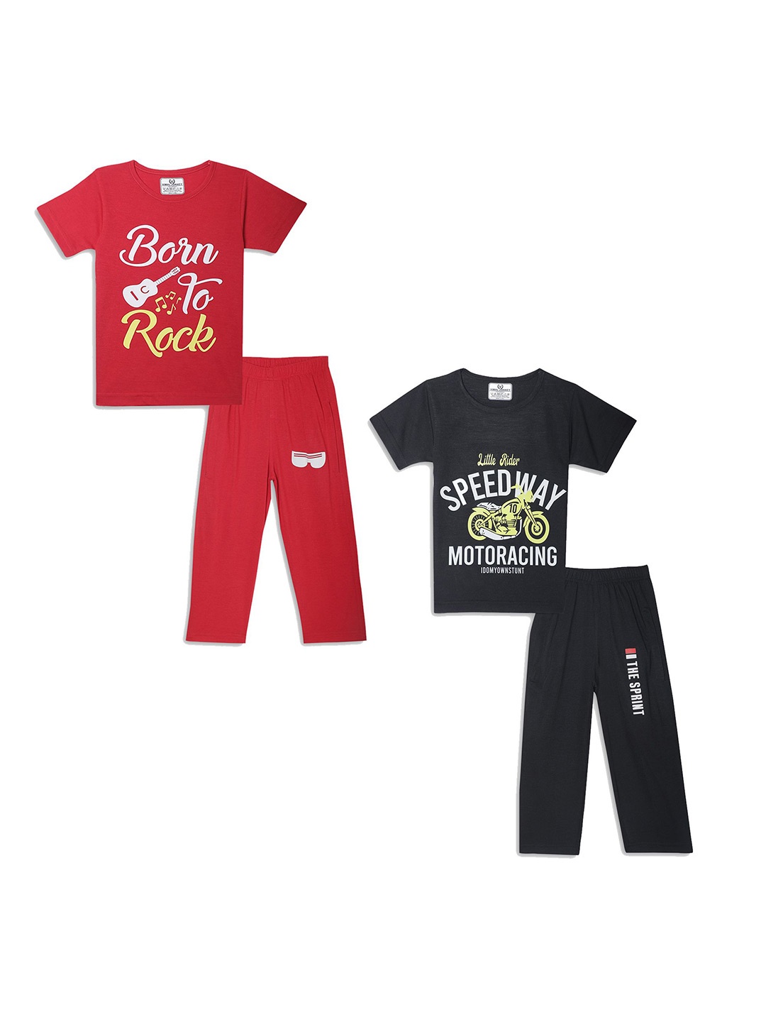 

VIMAL JONNEY Unisex Kids Printed T-shirt with Trousers, Red