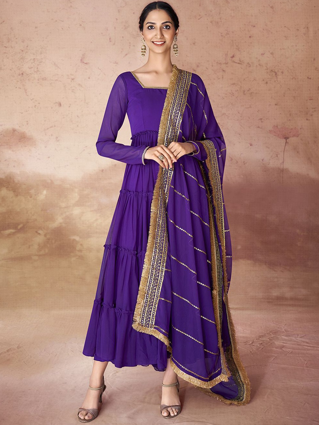

Fusionic Georgette Maxi Ethnic Dress With Dupatta, Violet