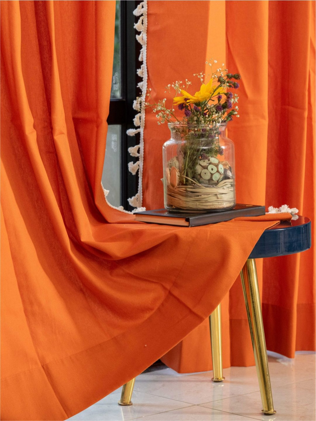 

URBAN SPACE Orange & Off White Window Curtain