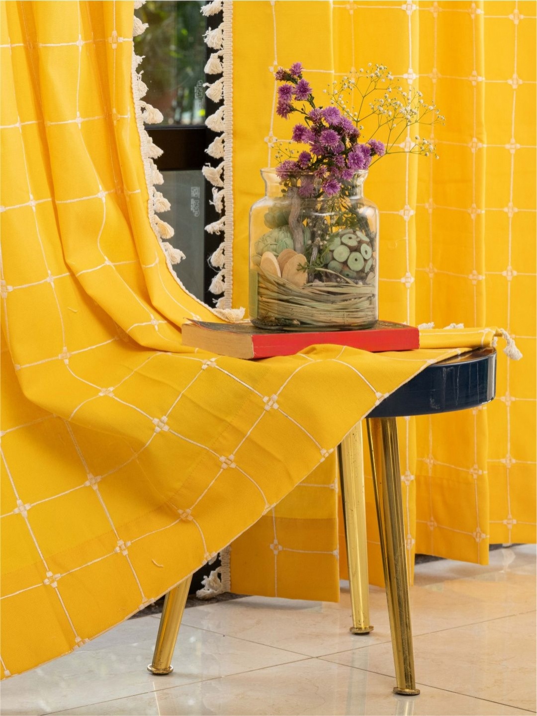 

URBAN SPACE Yellow & White Embroidered Door Curtain