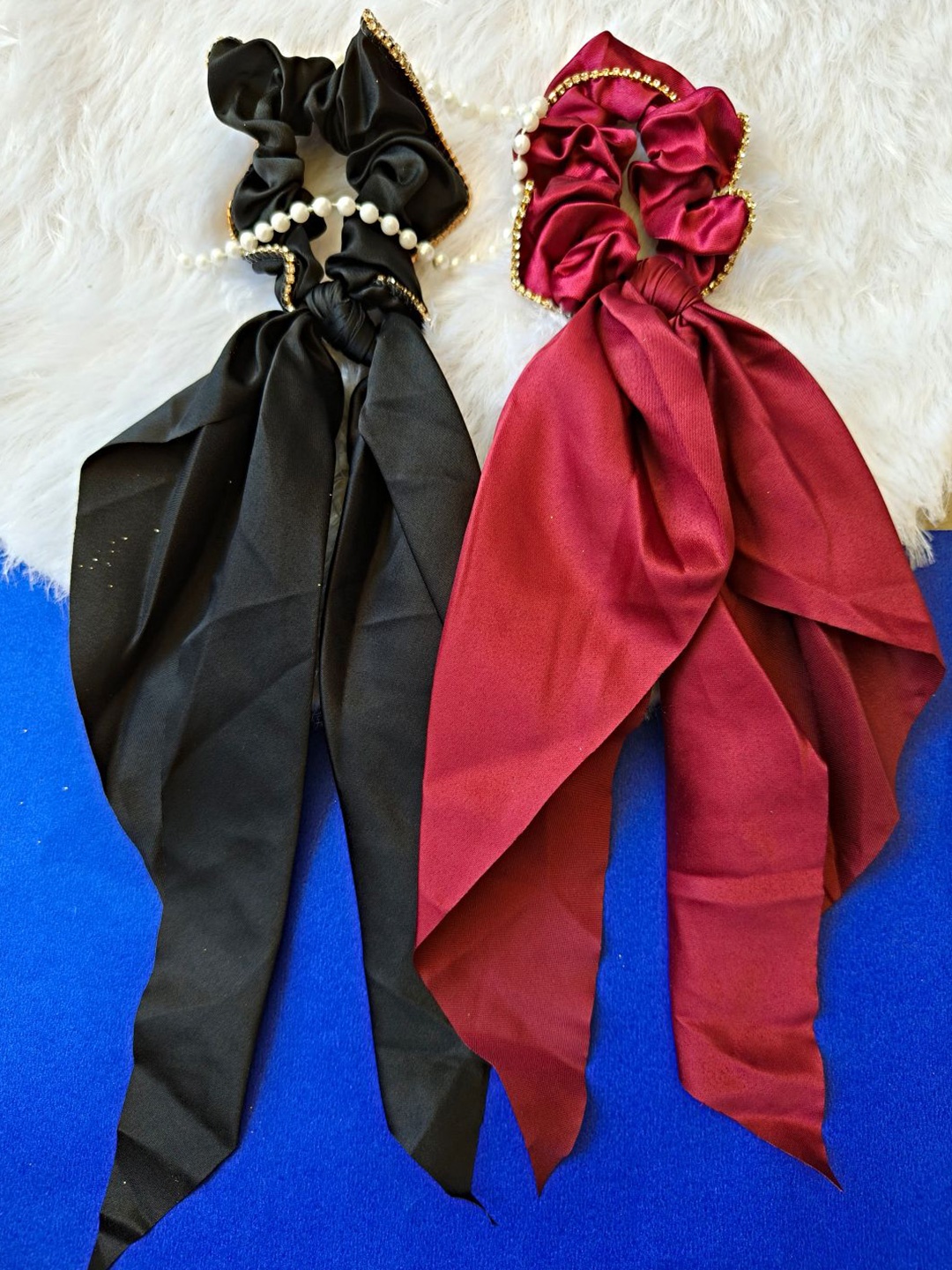 

Proplady Women Set of 2 Satin Embellished Ponytail Holders, Black