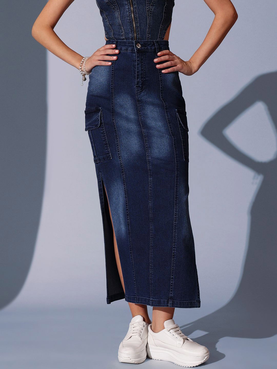 

STREET 9 A-line Midi Length Skirt, Blue